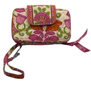 Vera Bradley Floral Wristlet in Pink, Cream, and Green